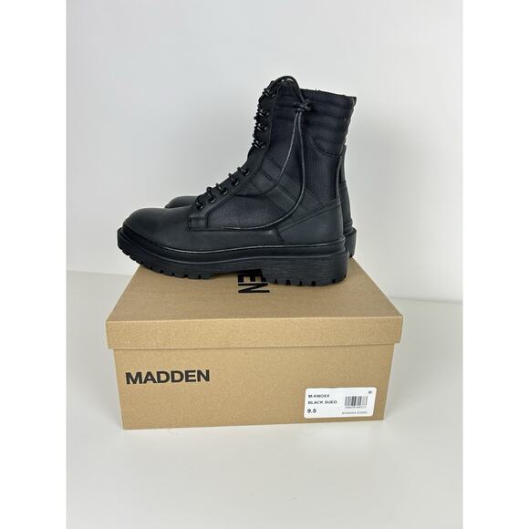 Madden Men's Sz 9.5 Boots Black Combat Style Zip & Tie - Picture 5 of 6